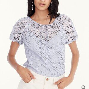 J. CREW V-back Puff-sleeve Eyelet Top Size 4